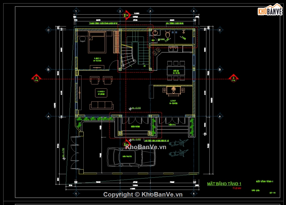 bản vẽ biệt thự 2 tầng,cad biệt thự 2 tầng,bản vẽ autocad biệt thự