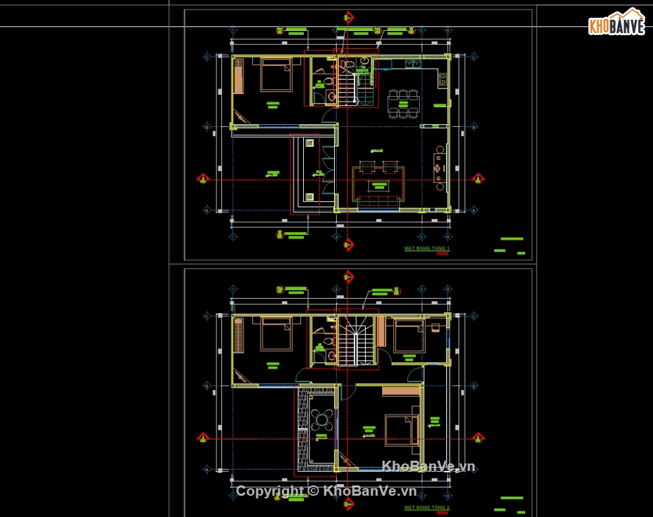 biệt thự 2 tầng,Bản vẽ,mái Thái