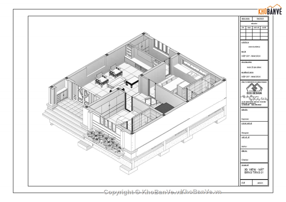 Revit,biệt thự,mái thái,Bản vẽ biệt thự 2 tầng