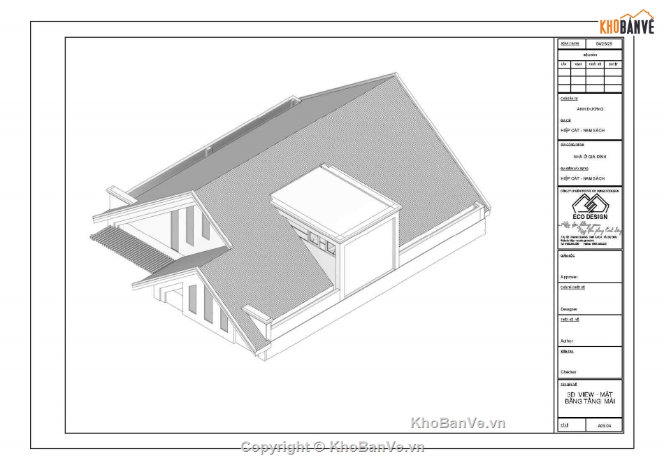Revit,biệt thự,mái thái,Bản vẽ biệt thự 2 tầng