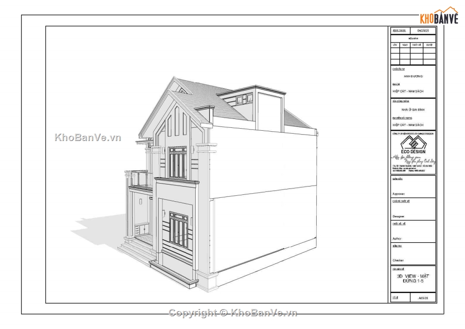 Revit,biệt thự,mái thái,Bản vẽ biệt thự 2 tầng