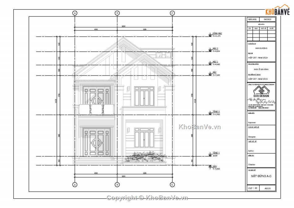 Revit,biệt thự,mái thái,Bản vẽ biệt thự 2 tầng