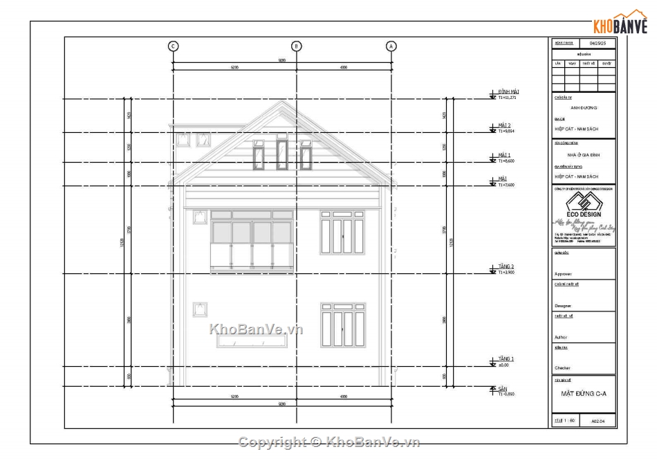Revit,biệt thự,mái thái,Bản vẽ biệt thự 2 tầng