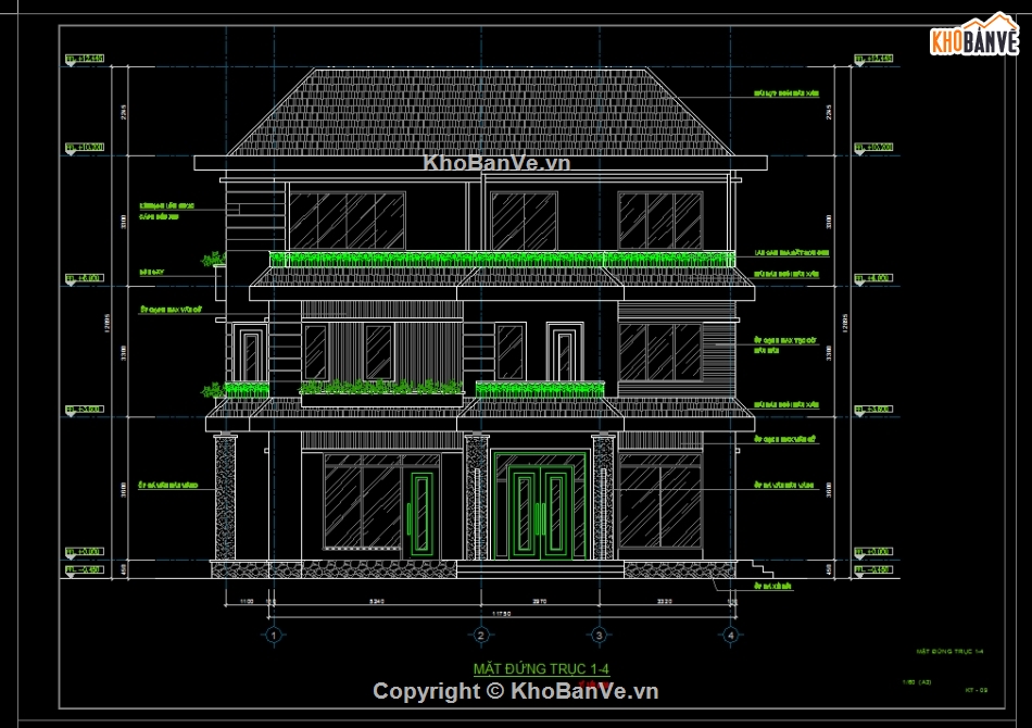 Bản vẽ kiến trúc biệt thự,biệt thự  3 tầng,kiến trúc 3 tầng