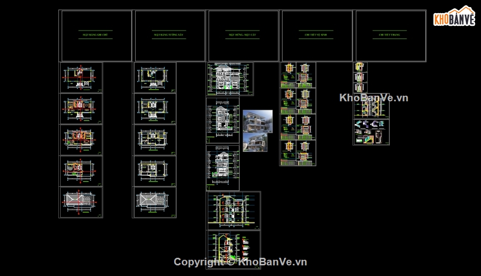 kiến trúc biệt thự,nhà 3 tầng,bản vẽ cad biệt thự 3 tầng