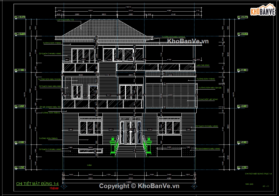 kiến trúc biệt thự,nhà 3 tầng,bản vẽ cad biệt thự 3 tầng