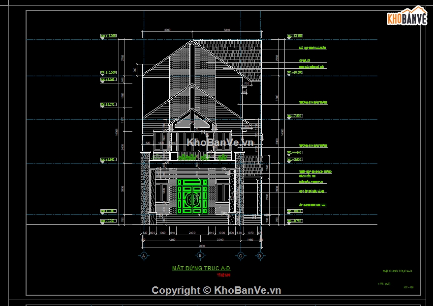 kiến trúc biệt thự,biệt thự mái thái,cad biệt thự