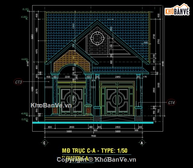 biệt thự 1 tầng,biệt thự cấp 4 8x18m,bản vẽ biệt thự 1 tầng,cad biệt thự cấp 4