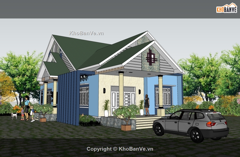 biệt thự 1 tầng,sketchup biệt thự 1 tầng,biệt thự 1 tầng file su