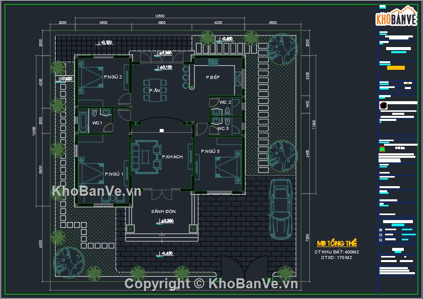 Bản vẽ biệt thự 1 tầng mái thái,biệt thự mái thái,biệt thự 1 tầng