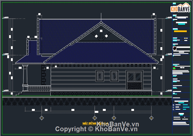 Bản vẽ biệt thự 1 tầng mái thái,biệt thự mái thái,biệt thự 1 tầng