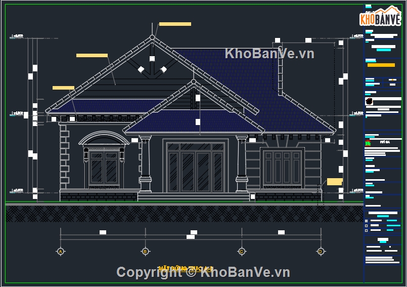 Bản vẽ biệt thự 1 tầng mái thái,biệt thự mái thái,biệt thự 1 tầng