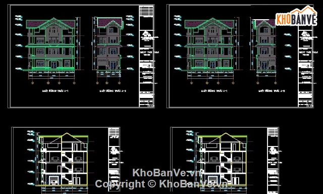 biệt thự song lập 4 tầng,Bản vẽ biệt thự song lập,Kiến trúc biệt thự song lập,Biệt thự song lập 7x13.5m,Biệt thự 4 tầng