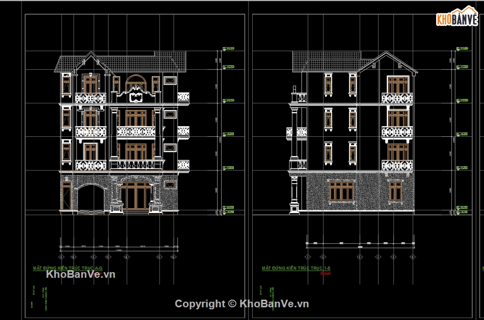 bản vẽ vẽ biệt thự cổ điển,cad biệt thự,cad tân cổ điển