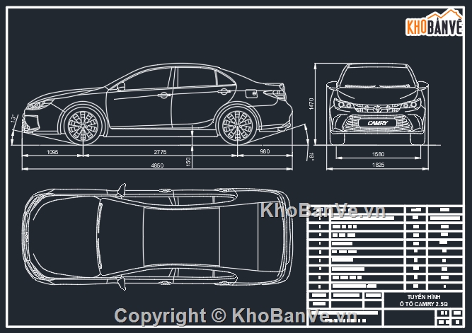 Camry 2.5Q,Bản vẽ bố trí chung,Bản vẽ xe tải Camry 2.5Q