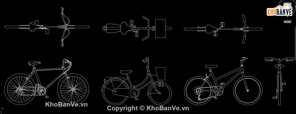 Bản vẽ cad ba mẫu xe đạp,mẫu xe đạp phổ biến,file cad ba mẫu xe đạp phổ biến