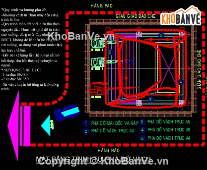 Bản vẽ cad biện pháp đục bê tông phá bỏ nhà cao tầ,biện pháp phá dỡ nhà cao tầng,đục bê tông nha,quy trình trình tự thi công phá dỡ