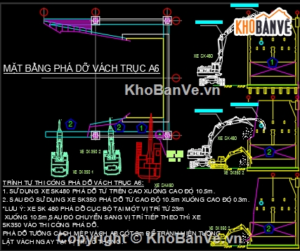 Bản vẽ cad biện pháp đục bê tông phá bỏ nhà cao tầ,biện pháp phá dỡ nhà cao tầng,đục bê tông nha,quy trình trình tự thi công phá dỡ