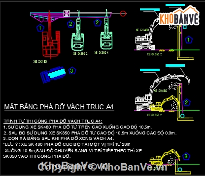 Bản vẽ cad biện pháp đục bê tông phá bỏ nhà cao tầ,biện pháp phá dỡ nhà cao tầng,đục bê tông nha,quy trình trình tự thi công phá dỡ