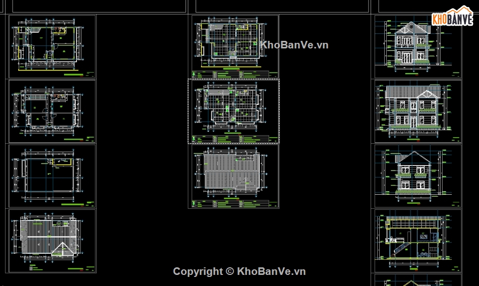 cad biệt thự 2 tầng,bản vẽ biệt thự 2 tầng,cad biệt thự