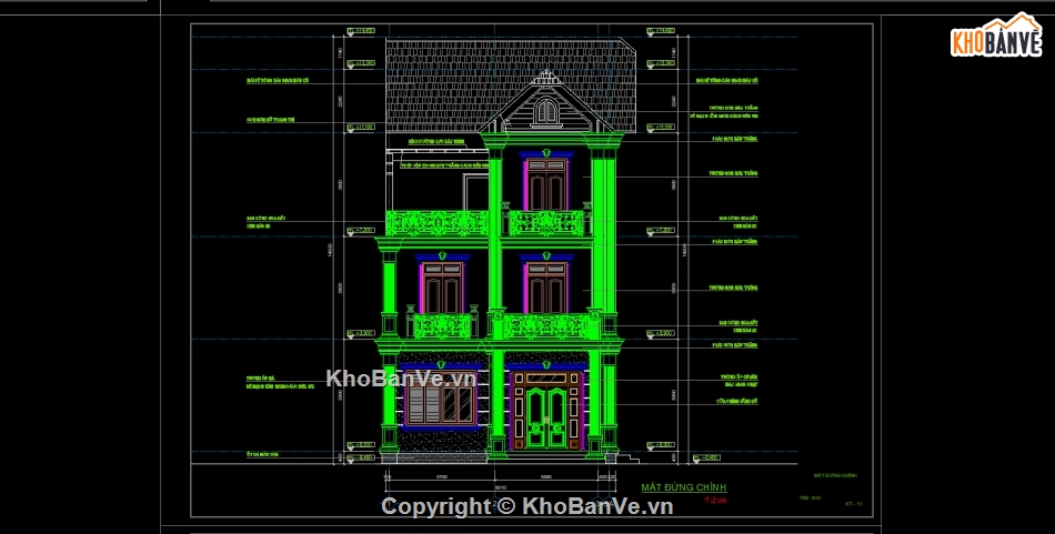 bản vẽ cad biệt thự 3 tầng,biệt thự tân cổ 3 tầng,biệt thự  3 tầng