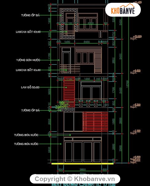 Bản vẽ nhà phố,nhà liên kế,nhà kích thước 5x15.5m,thiết kế nhà phố đẹp,bản vẽ nhà liền kề