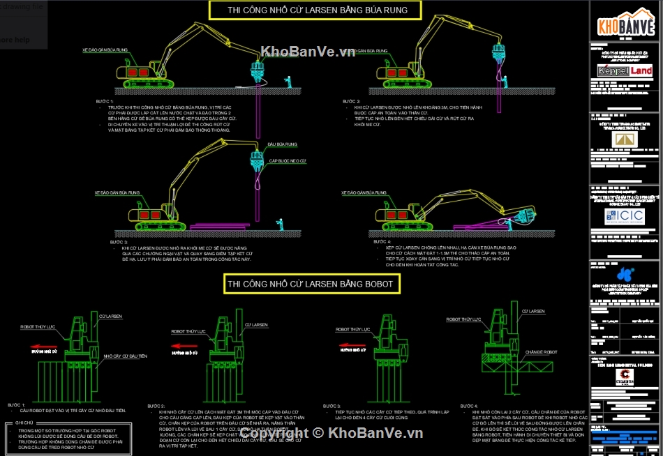 cừ larsen,Bản vẽ thi công,iện pháp thi công,Bản vẽ  cad biện pháp thi công