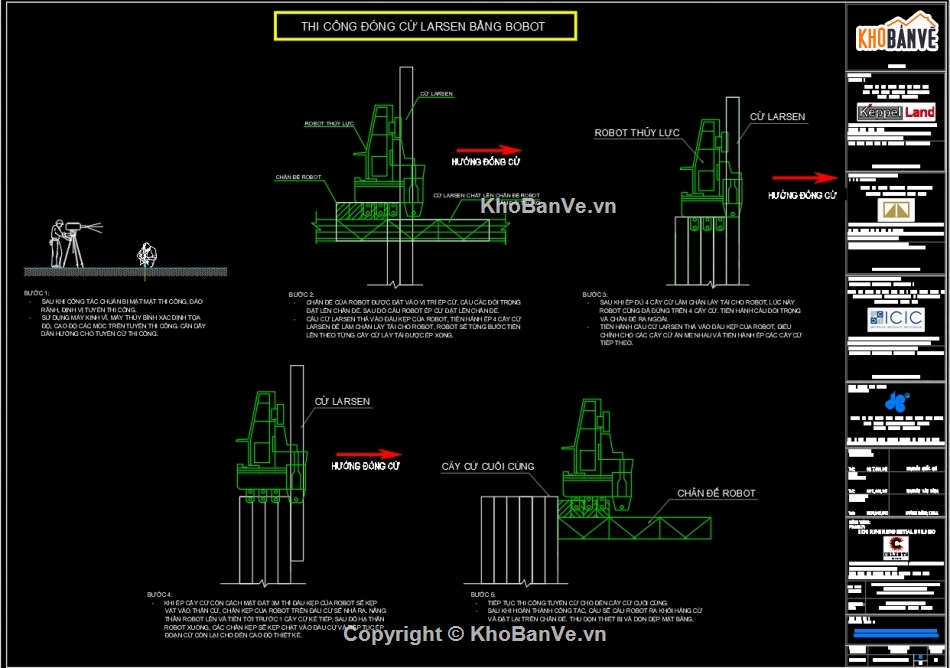 cừ larsen,Bản vẽ thi công,iện pháp thi công,Bản vẽ  cad biện pháp thi công