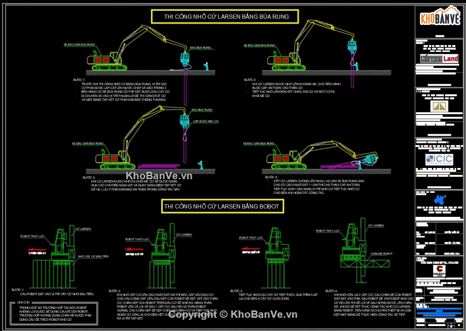cừ larsen,Bản vẽ thi công,iện pháp thi công,Bản vẽ  cad biện pháp thi công