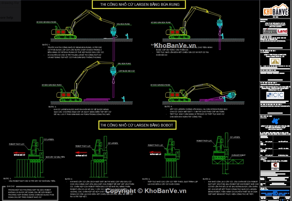 cừ larsen,Bản vẽ thi công,iện pháp thi công,Bản vẽ  cad biện pháp thi công