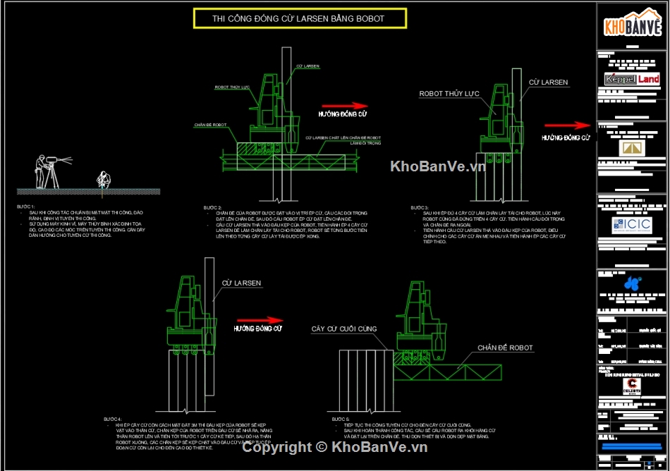 cừ larsen,Bản vẽ thi công,iện pháp thi công,Bản vẽ  cad biện pháp thi công
