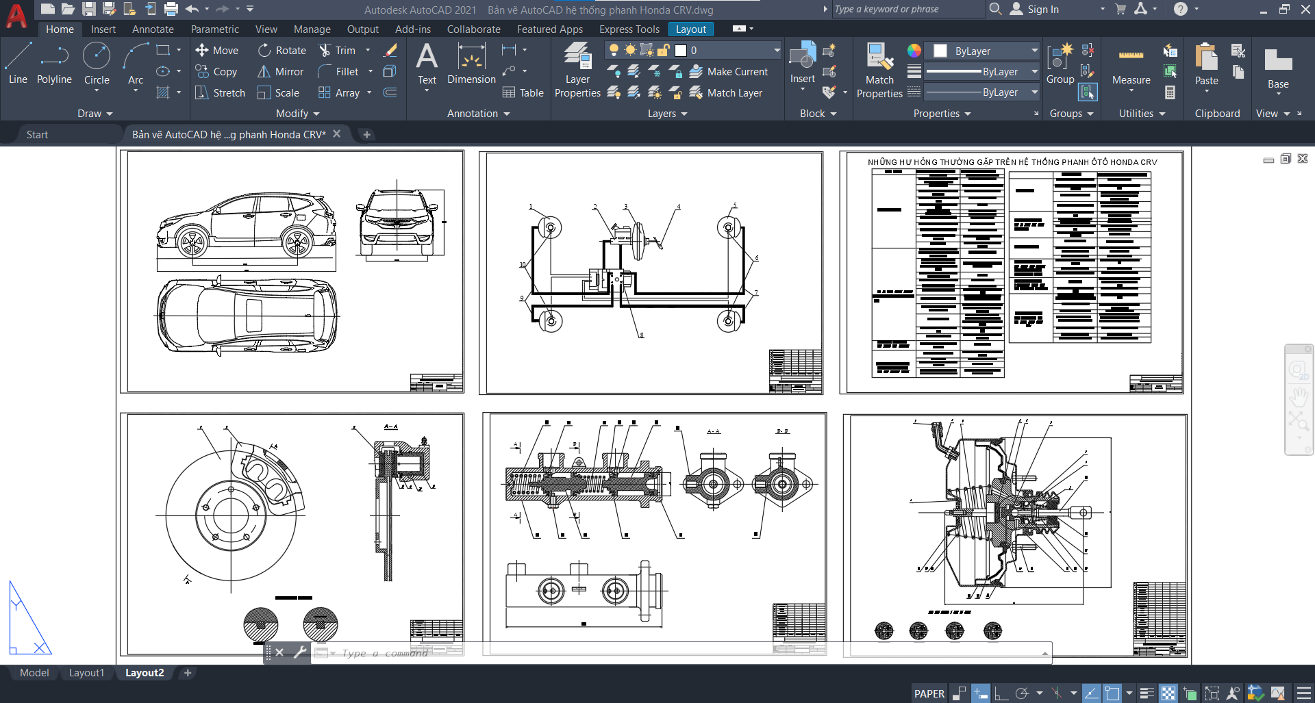 Bản vẽ hệ thống phanh,Bản vẽ hệ thống treo,Bản vẽ cad hệ thống phanh,honda crv,phanh honda crv