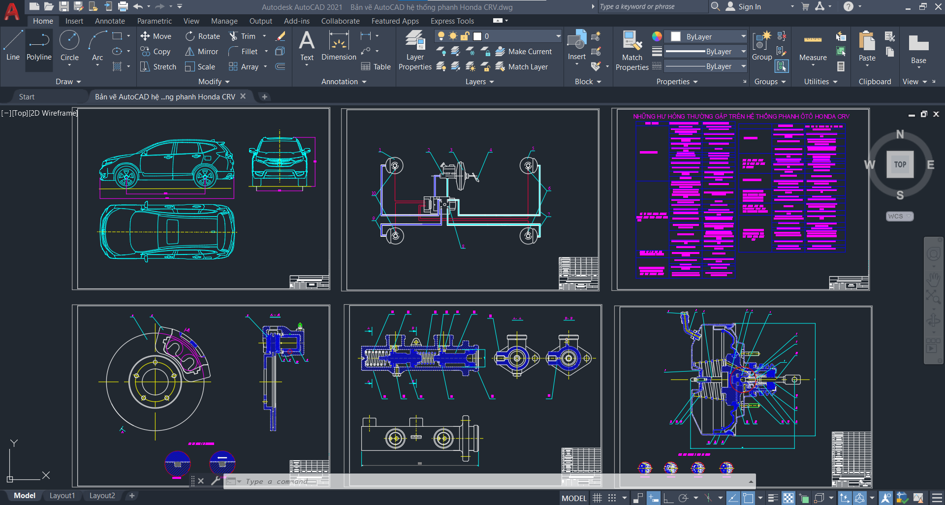 Bản vẽ hệ thống phanh,Bản vẽ hệ thống treo,Bản vẽ cad hệ thống phanh,honda crv,phanh honda crv