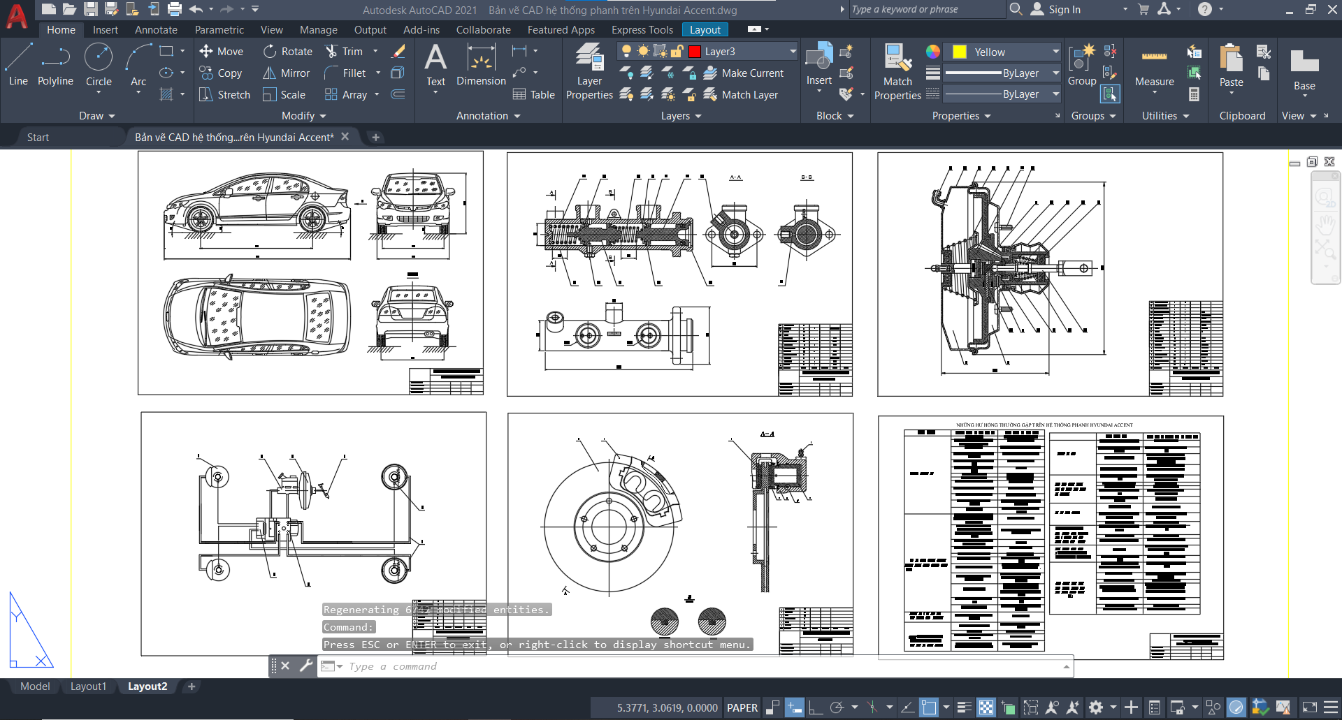 Bản vẽ hệ thống phanh,hệ thống phanh,Bản vẽ cad hệ thống phanh,phanh accent,hyundai accent