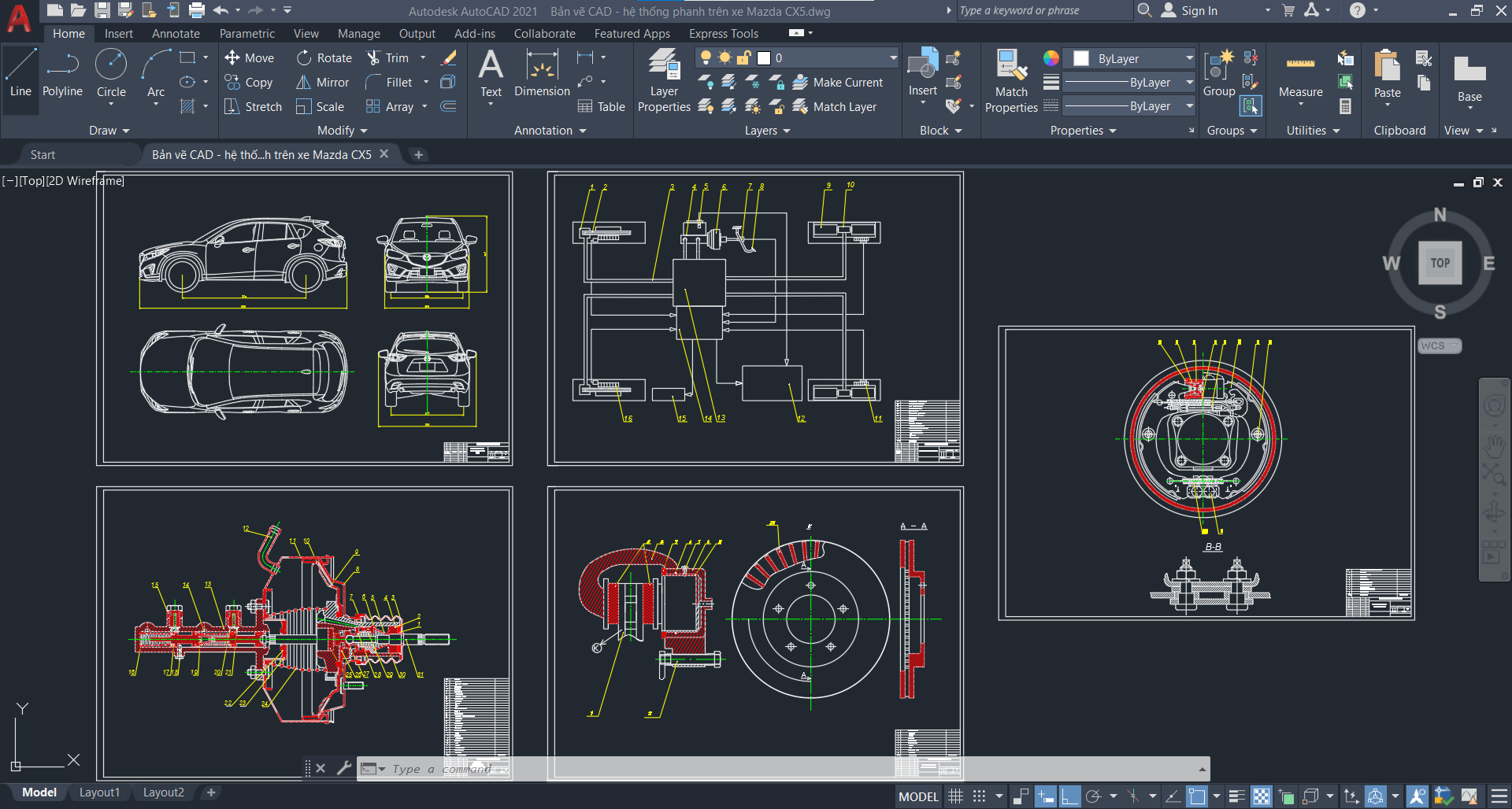 Bản vẽ hệ thống phanh,hệ thống phanh,Bản vẽ cad hệ thống phanh