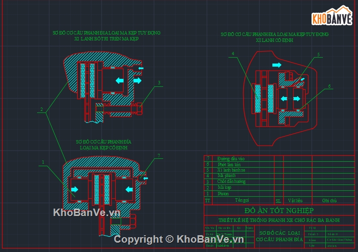 Bản vẽ cad,hệ thống phanh xe chở rác,xe chở rác 3 bánh