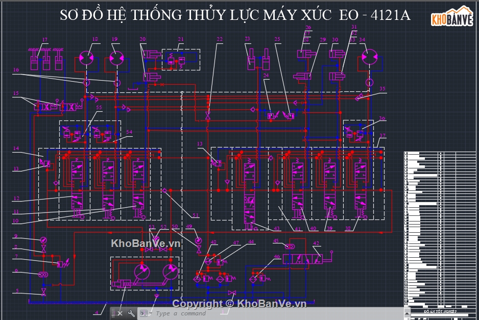 Bản vẽ cad,hệ thống truyền động thủy lưc,máy xúc EO420A