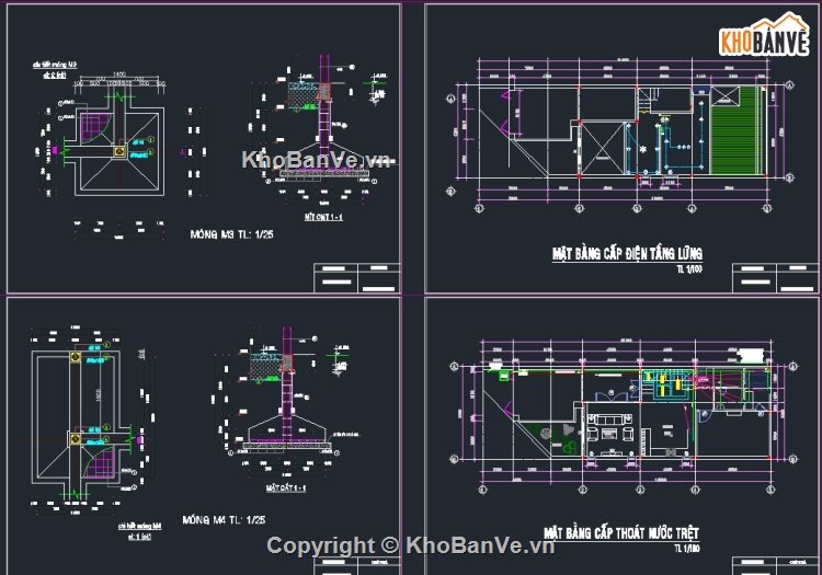 Bản vẽ CAD nhà cấp 4 kích thước 6.75x16m ( Kiến trúc, ME, Móng)