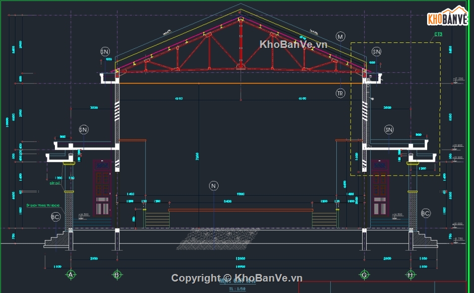 nhà đa năng,Bản vẽ nhà thép,nhà đa năng THCS,nhà đa năng trường