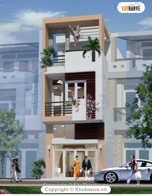 Filethietke nhà phố,mẫu nhà phố 3 tầng,nhà phố cad,Thiết kế nhà phố,nhà phố 4 tầng 5x14.5m
