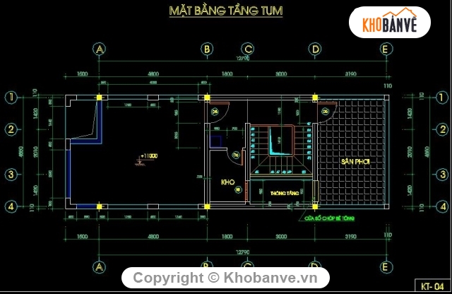 Bản vẽ nhà phố,nhà 4 tầng,nhà phố kt 4.8x13m,mẫu nhà 4 tầng đẹp,cad nhà dân 4 tầng