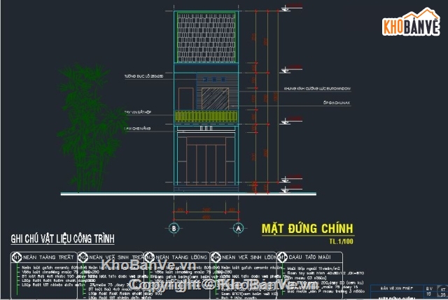 Bản vẽ CAD nhà phố 2 tầng 4x17.3m (Kiến trúc, điện nước)