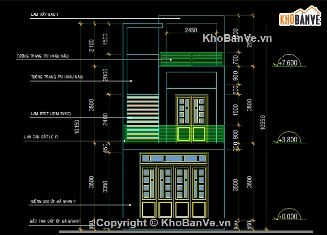 Bản vẽ CAD nhà phố 2 tầng 5x18.5m (full kiến trúc, kết cấu và dự toán)