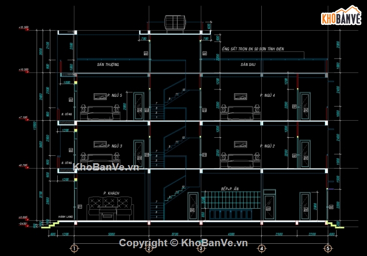 Bản vẽ CAD nhà phố 4 tầng 3.5x18m ( Kiến trúc, kết cấu, điện nước)
