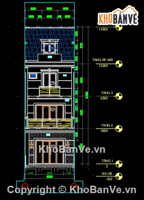 kiến trúc nhà phố 4 tầng,Bản vẽ CAD nhà phố 4 tầng 5x16m ( kiến trúc,kết cấu,điện nước),kiến trúc kết cấu điện nước nhà 4 tầng