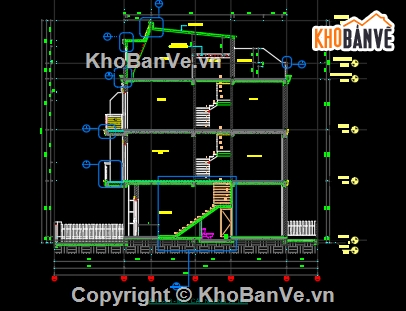 kiến trúc nhà phố 4 tầng,Bản vẽ CAD nhà phố 4 tầng 5x16m ( kiến trúc,kết cấu,điện nước),kiến trúc kết cấu điện nước nhà 4 tầng