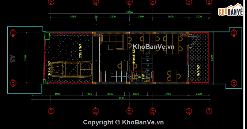 kiến trúc nhà phố 4 tầng,Bản vẽ CAD nhà phố 4 tầng 5x16m ( kiến trúc,kết cấu,điện nước),kiến trúc kết cấu điện nước nhà 4 tầng,nhà phố 5 tầng 5x16m