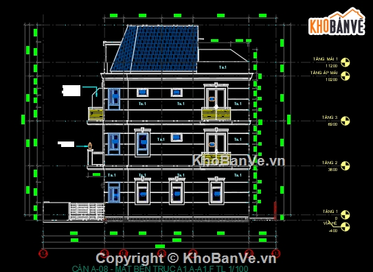 kiến trúc nhà phố 4 tầng,Bản vẽ CAD nhà phố 4 tầng 5x16m ( kiến trúc,kết cấu,điện nước),kiến trúc kết cấu điện nước nhà 4 tầng,nhà phố 5 tầng 5x16m