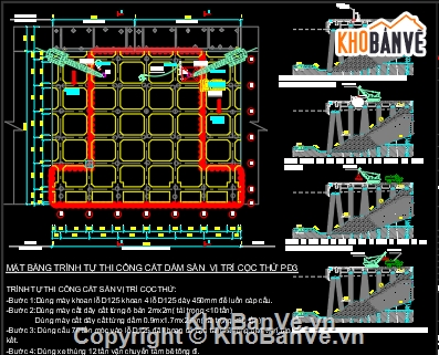 Bản vẽ cad thi công cầu,Bản vẽ cad phá dỡ kết cầu sàn bê tông thi công cọc,phá dỡ sàn bê tông,đục bê tông sàn biện pháp cọc biển