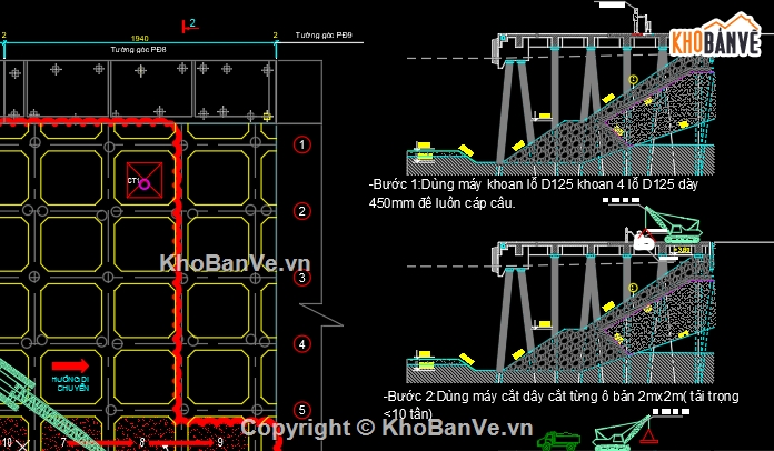 Bản vẽ cad thi công cầu,Bản vẽ cad phá dỡ kết cầu sàn bê tông thi công cọc,phá dỡ sàn bê tông,đục bê tông sàn biện pháp cọc biển